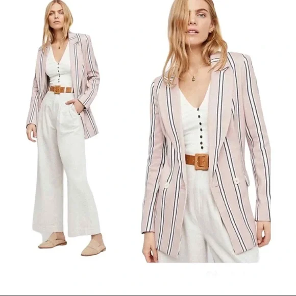 Free People Uptown Striped Blazer in Rose